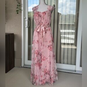 Chic Pink Floral Sparkling Maxi Dress
